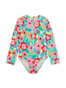 Tea Collection Long Sleeve One Piece Swimsuit - Painterly Floral