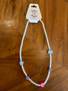Rosebud Beading Kids Necklace - White Beads & Flowers