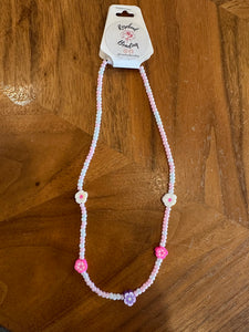 Rosebud Beading Kids Necklace - Pink / White Beads & Flowers