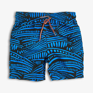 Appaman Mid Length Swim Trunks - Blue W/ Black Design